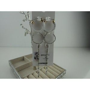 NEW WITH TAGS EXPRESS SET OF 3 SHINY SILVER EARRING SET